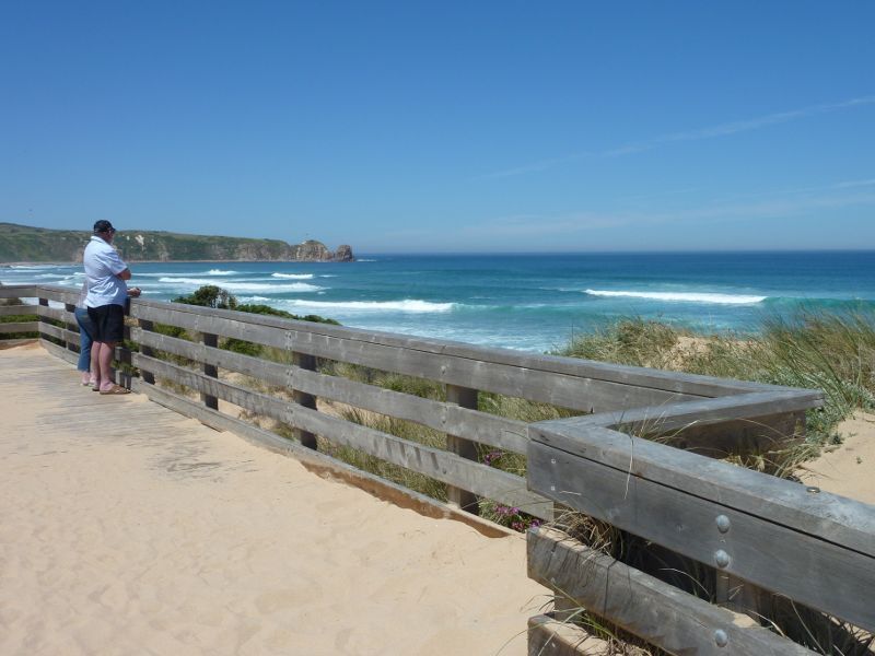 Cape Woolamai - Woolamai Surf Beach at surf lifesaving club, Woolamai Beach Road: View of ocean from viewing deck near car park