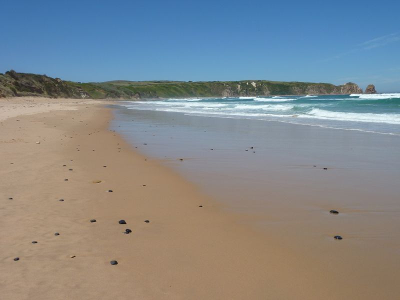 Cape Woolamai - Woolamai Surf Beach at surf lifesaving club, Woolamai Beach Road: South-easterly view along beach
