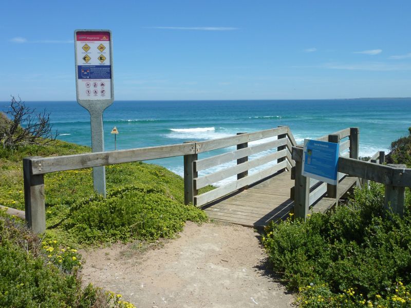 Cape Woolamai - Magic Lands Beach, north of The Pinnacles: Top of steps down to beach at Cape Woolamai Trail