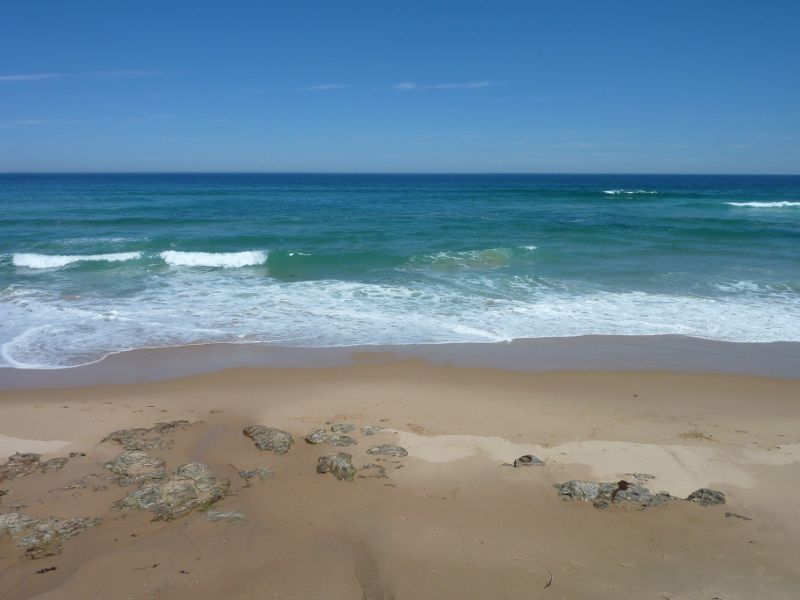 Cape Woolamai - Magic Lands Beach, north of The Pinnacles: View down to beach from steps up to Cape Woolamai Trail