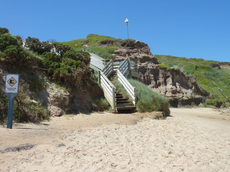 Cape Woolamai - Magic Lands Beach, north of The Pinnacles: Steps from beach up to Cape Woolamai Trail