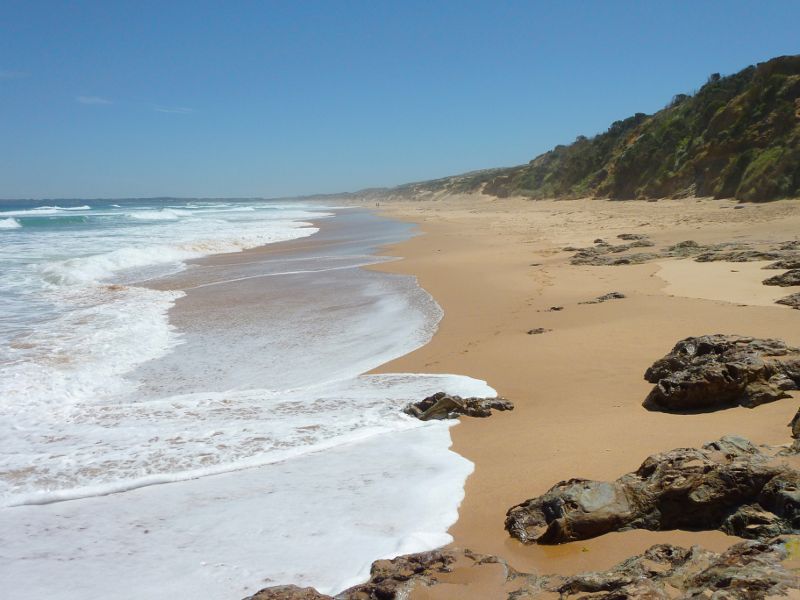 Cape Woolamai - Magic Lands Beach, north of The Pinnacles: North-westerly view along beach