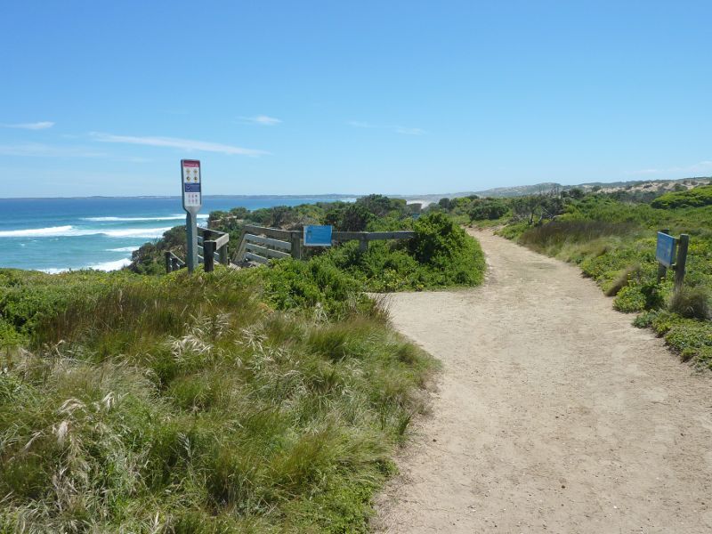 Cape Woolamai - Cape Woolamai Trail near Magic Lands Beach: North-westerly view along trail towards steps down to Magic Lands Beach