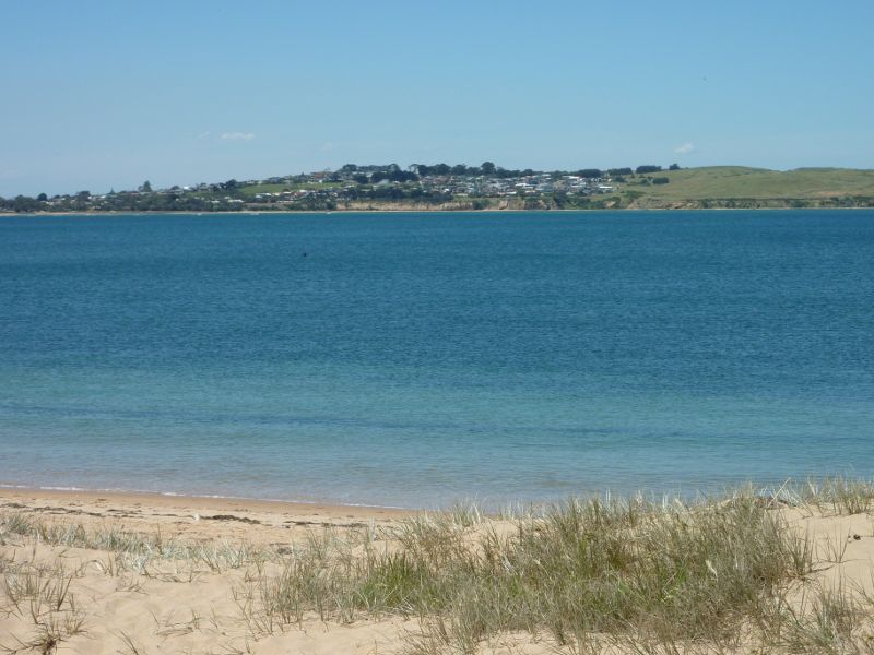 Cape Woolamai - Beach at Cleeland Bight, The Esplanade near Cottosloe Avenue - North-easterly view across channel towards San Remo