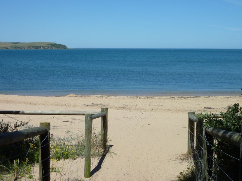 Cape Woolamai - Beach along The Esplanade near Seaspray Avenue: Path down to beach