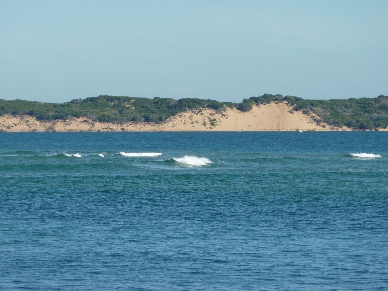 Cape Woolamai - Cape Woolamai views from Bonwicks Beach at San Remo: View across channel towards sand dunes at Cape Woolamai State Faunal Reserve