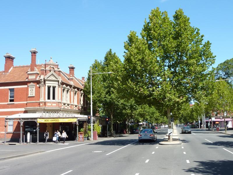 Carlton - Lygon Street, commercial centre and restaurants: View south along Lygon St at Pelham St
