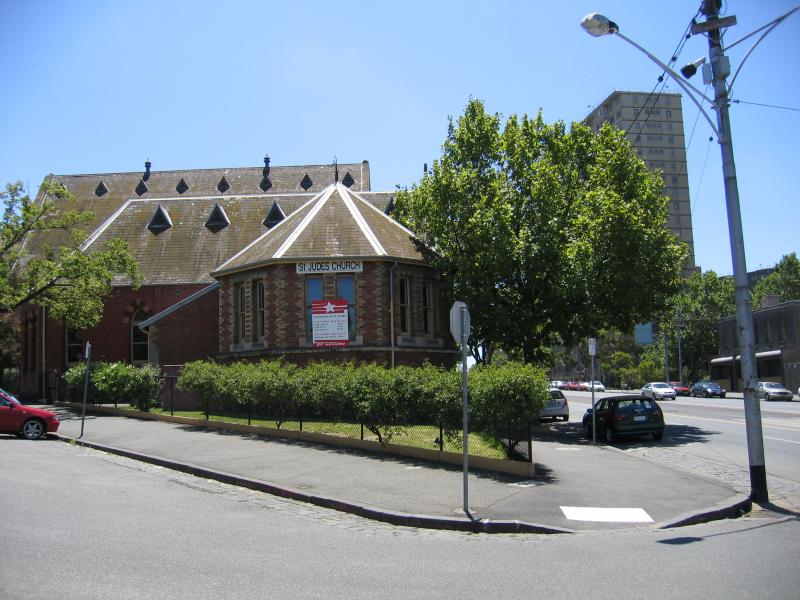Carlton - Lygon Street, commercial centre and restaurants: St Judes Church, corner Lygon St and Keppel St