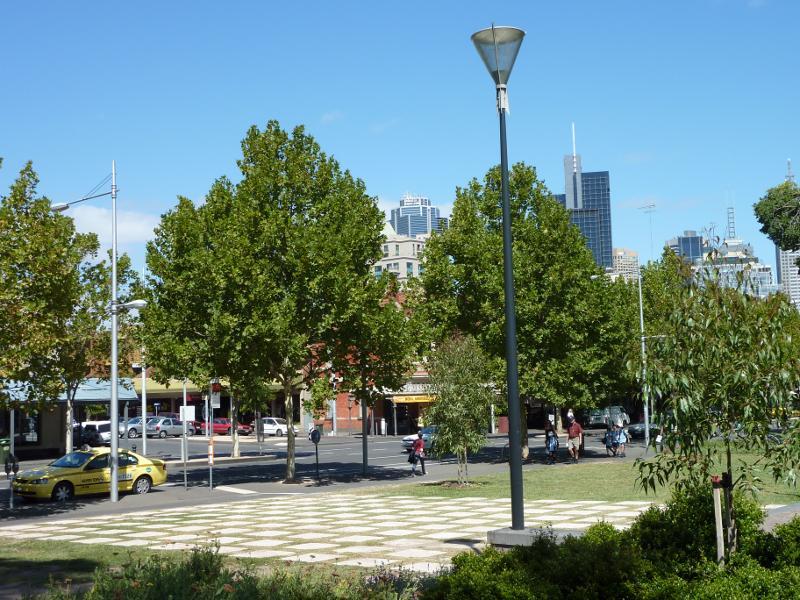 Carlton - Argyle Square and Piazza Italia, Lygon Street and Argyle Place North & South: South-easterly view through Argyle Square towards Lygon St and Pelham St