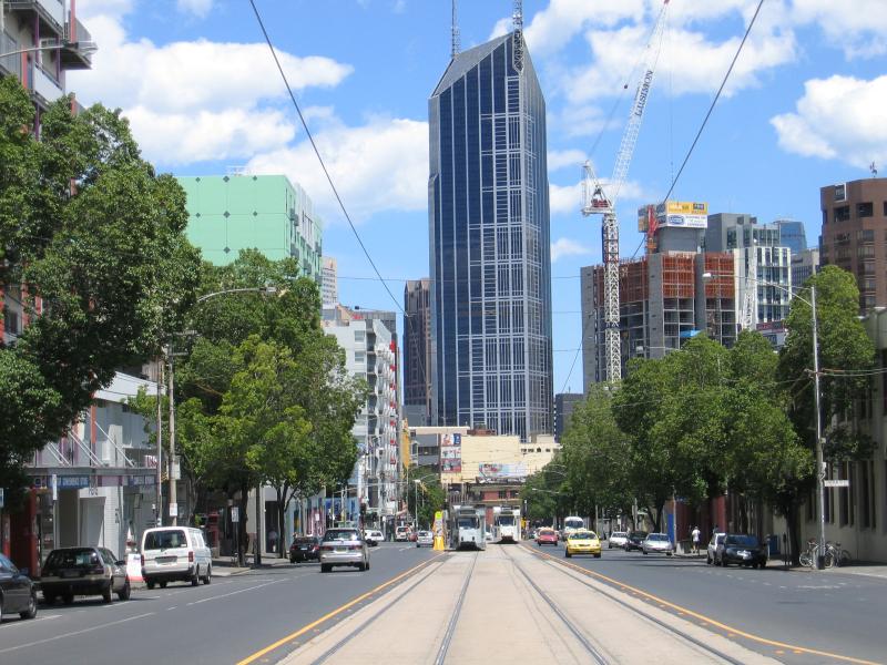 Carlton - Lincoln Square, between Swanston Street and Bouverie Street: View south along Swanston St from Lincoln Square