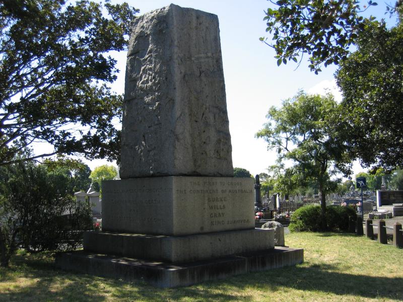 Carlton - Melbourne General Cemetery, College Crescent, Carlton North: Burke and Wills memorial, corner First Av and Second Av