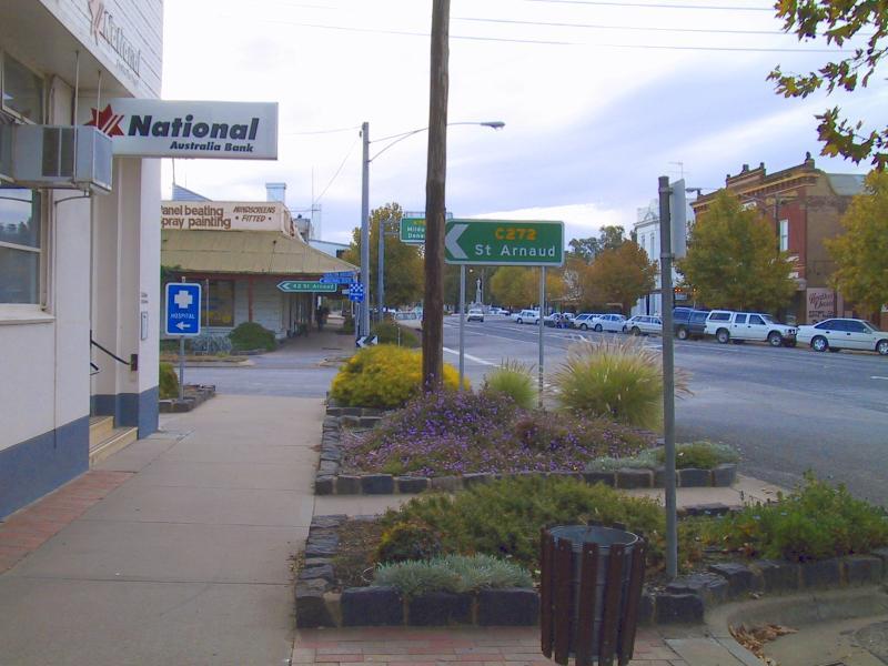 Charlton - Shops and commercial centre, High Street (Calder Highway): View north-west along High St towards Armstrong St