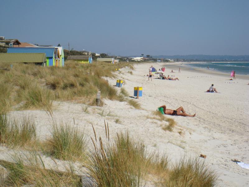 Chelsea - Beach and foreshore south of pier: View south along beach