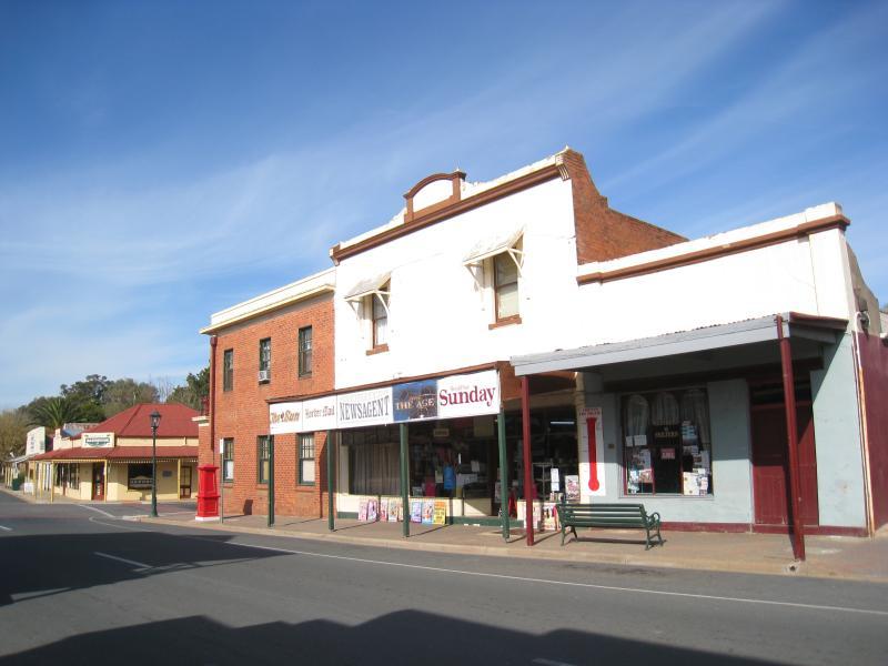 Chiltern - Shops and commercial centre, Conness Street and Main Street: Newsagent, view east along Conness St towards Main St