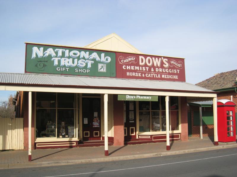 Chiltern - Shops and commercial centre, Conness Street and Main Street: Dow's Pharmacy, Conness St west of Main St