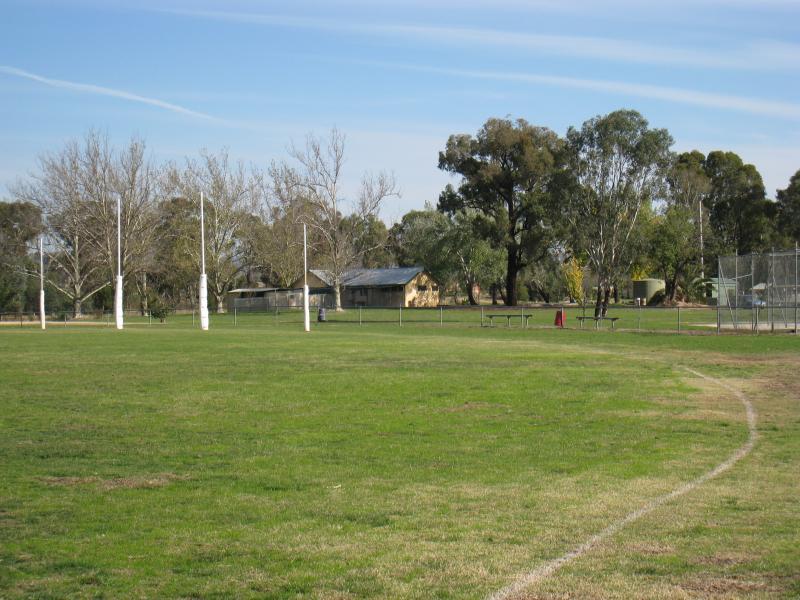 Chiltern - Lake Anderson and surrounding parkland: View across sports oval towards scouts hall