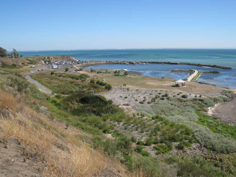 Clifton Springs - Adrian Mannix Reserve and views of Clifton Springs Boat Harbour: View towards boat harbour from start of access road