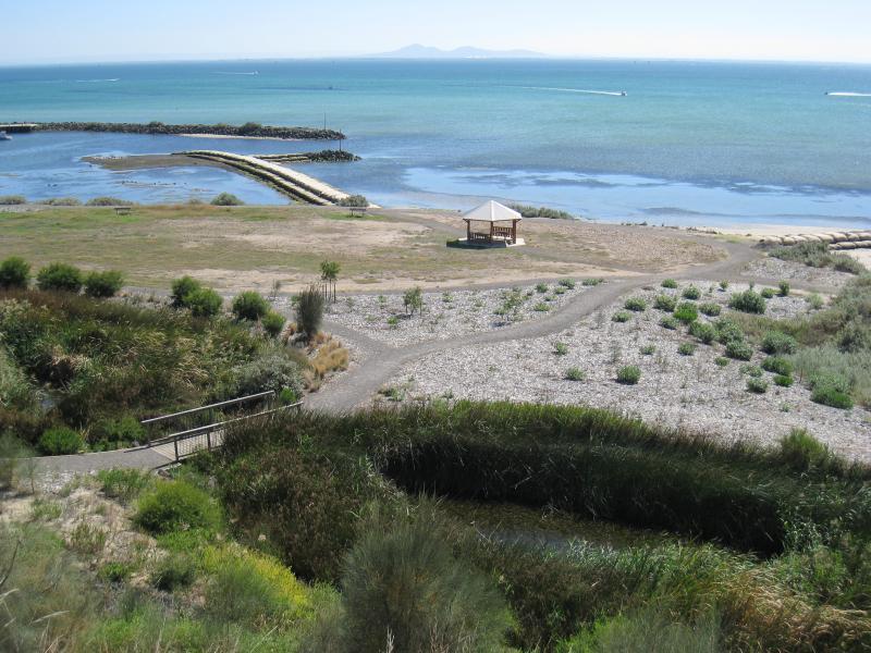 Clifton Springs - Adrian Mannix Reserve and views of Clifton Springs Boat Harbour: View towards boat harbour from access road
