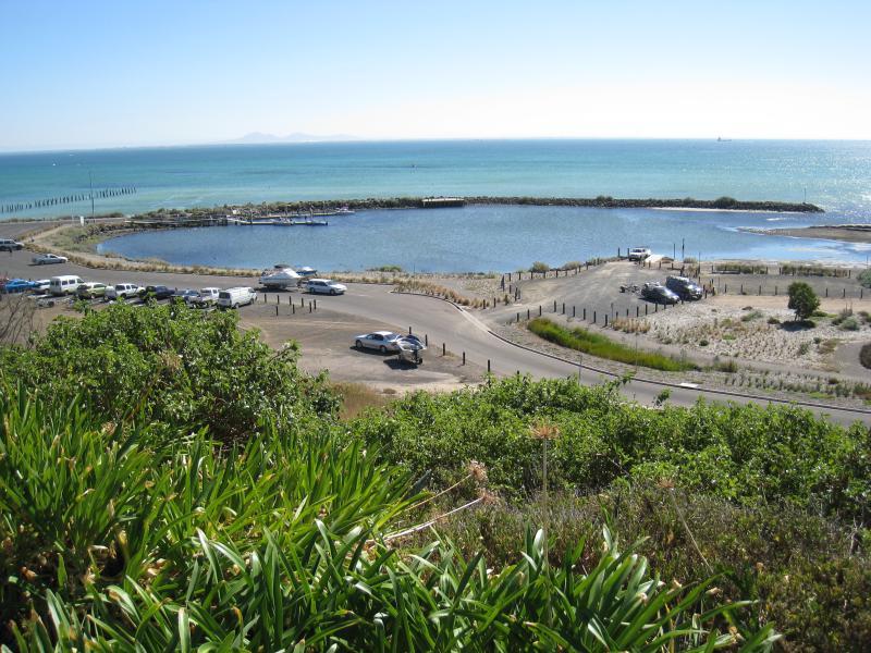 Clifton Springs - Adrian Mannix Reserve and views of Clifton Springs Boat Harbour: View down to boat harbour from reserve