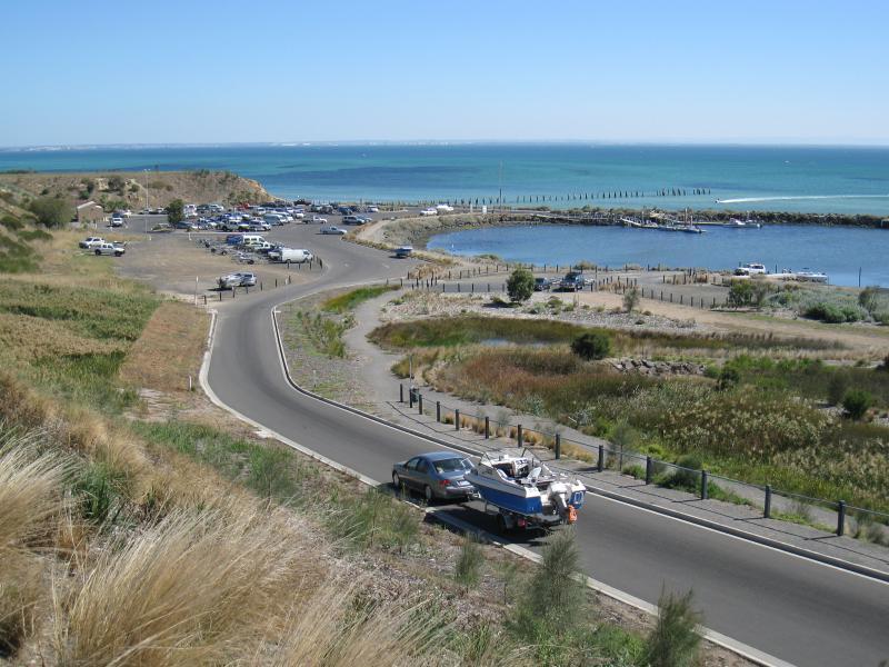 Clifton Springs - Adrian Mannix Reserve and views of Clifton Springs Boat Harbour: View along access road to boat harbour from reserve