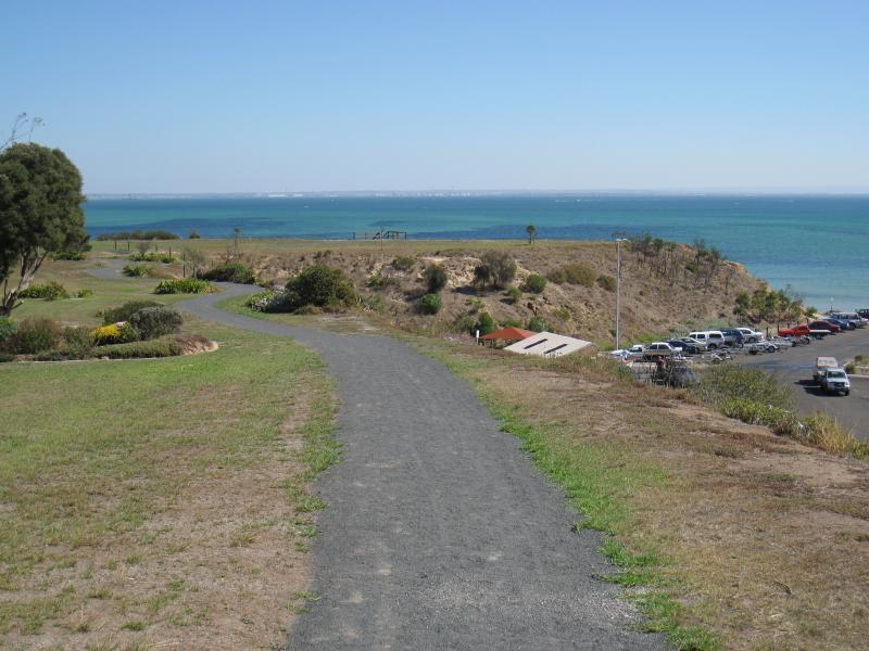 Clifton Springs - Adrian Mannix Reserve and views of Clifton Springs Boat Harbour: View west along path through reserve above boat harbour
