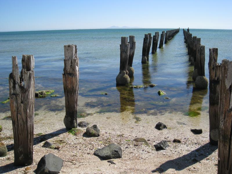 Clifton Springs - Beach near dismantled pier on western side of Clifton Springs Boat Harbour: View north-west along dismantled pier