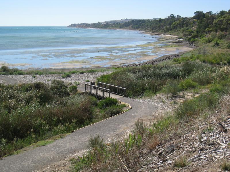 Clifton Springs - Parkland along coast, eastern side of Clifton Springs Boat Harbour: View north-east through parkland and along coast