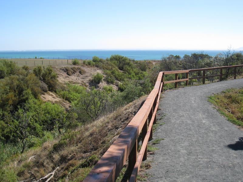 Clifton Springs - Reserve along creek at western end of Bay Shore Avenue: View north along pathway and along creek towards coast
