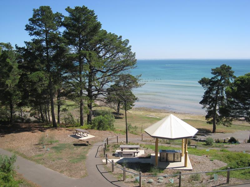 Clifton Springs - The Dell Picnic Area, northern end of Springs Street - View through picnic area towards beach