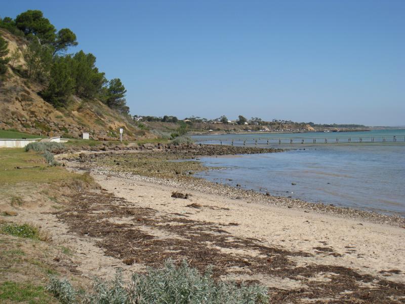 Clifton Springs - The Dell Picnic Area, northern end of Springs Street: View south-west along beach at picnic area