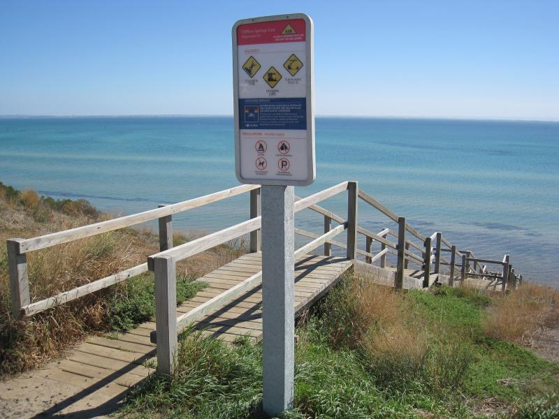 Clifton Springs - Coastline around Beacon Point, northern end of Beacon Point Road: Steps down to beach from reserve opposite Cantata Way