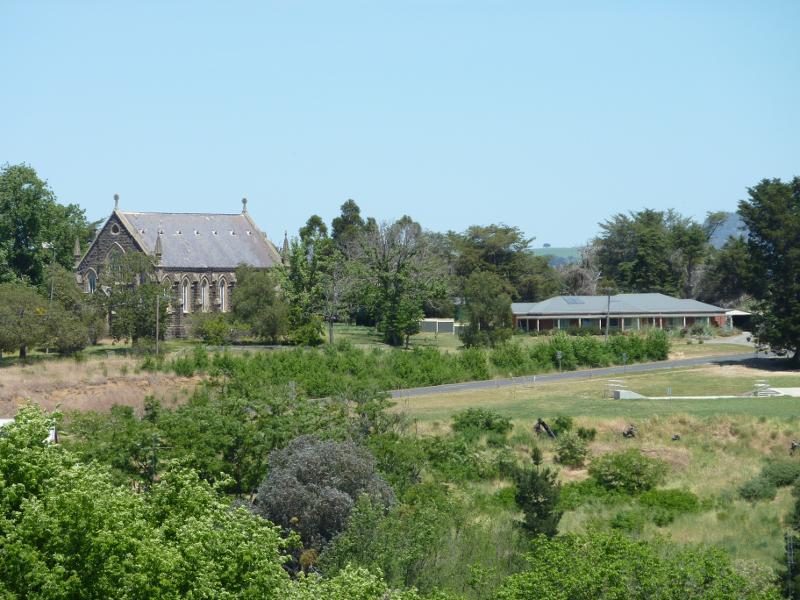 Clunes - Esmond Park, Scenic Drive: South-westerly view towards skate park and Anglican Church on Bailey St