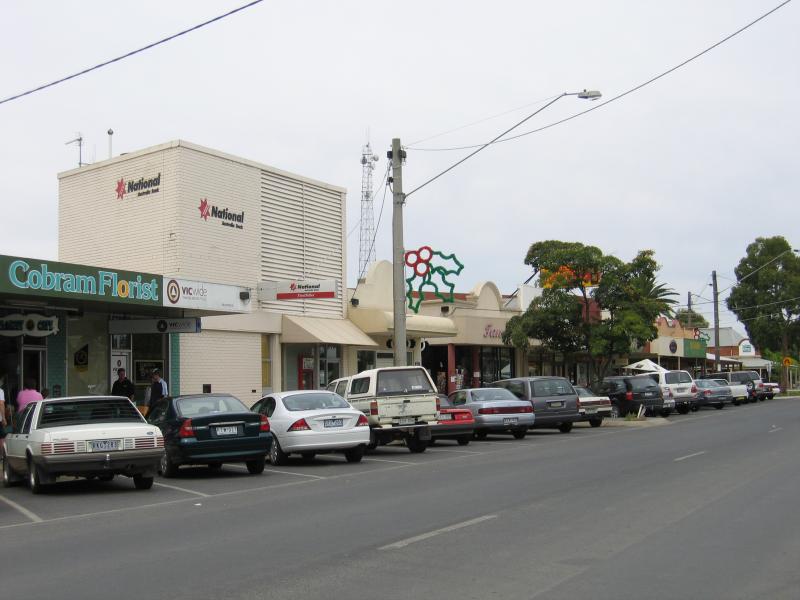 Cobram - Commercial centre and shops: View south-west along Punt Rd between Sydney St and Station St