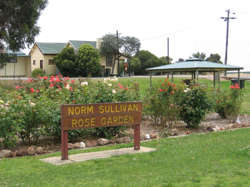 Cobram - Old railway station and adjacent gardens, Punt Road: Norm Sullivan Rose Gardens in front of old railway station