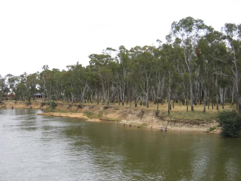 Cobram - Bridge across Murray River and surroundings: View south along Murray River into Victoria from bridge