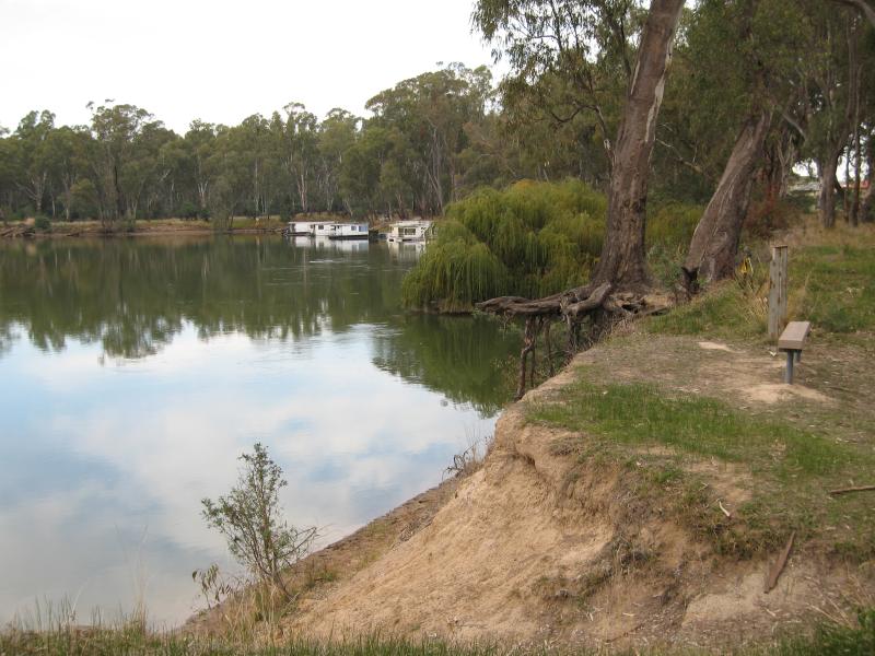 Cobram - Bridge across Murray River and surroundings: View south along Murray River, south of bridge