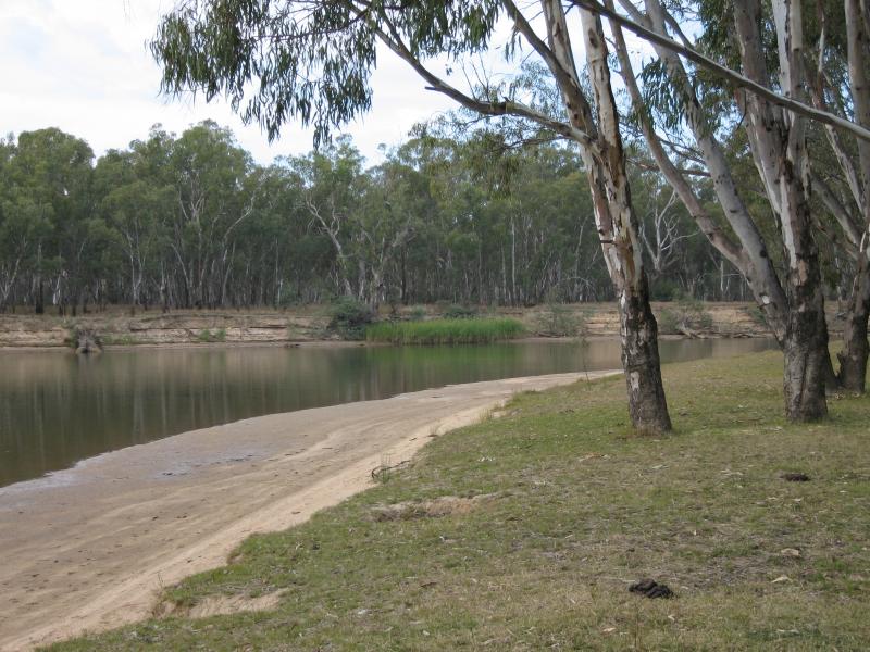 Cobram - Scotts Beach, off River Road: View along river and beach