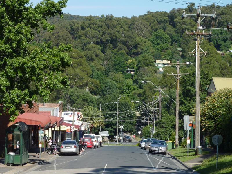 Cockatoo - Shops and commercial centre, McBride Street - View west along McBride St from Gembrook Rd