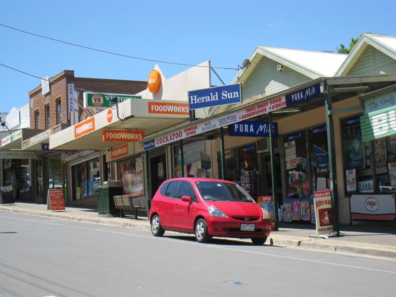 Cockatoo - Shops and commercial centre, McBride Street: View east along McBride St through shopping area