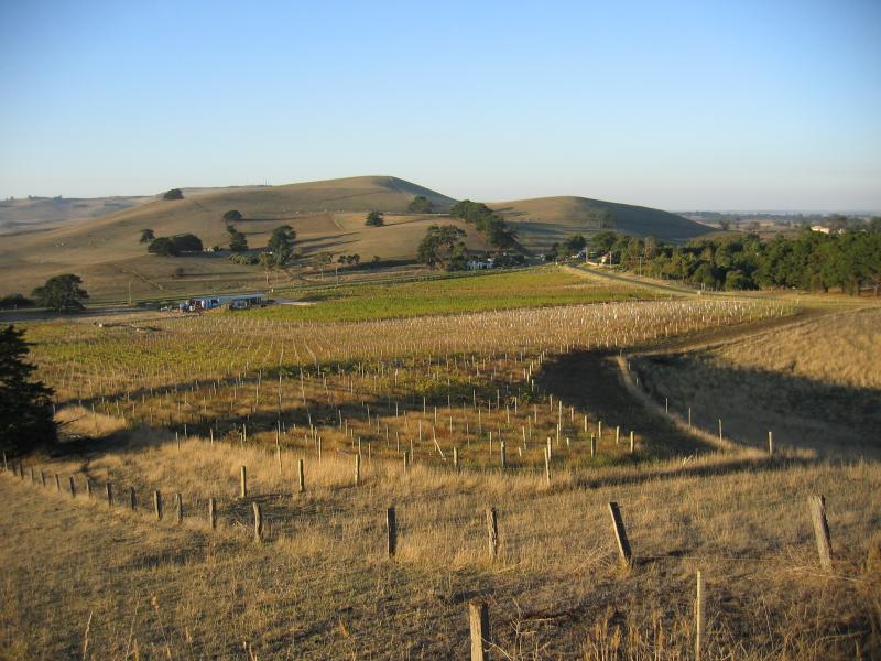 Colac - Red Rock Reserve playground: View towards Red Rock Winery from road between Red Rock Reserve and lookout