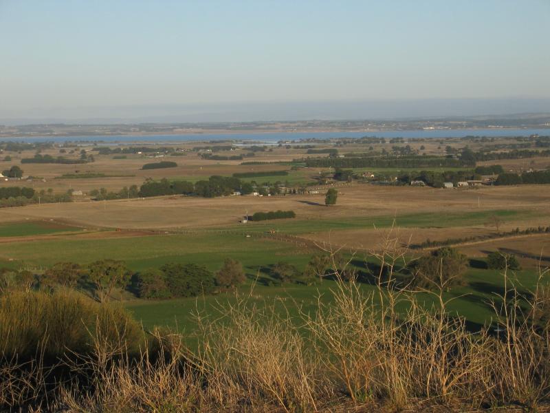 Colac - Red Rock memorial dial and lookout: South-easterly view towards Lake Colac from lookout