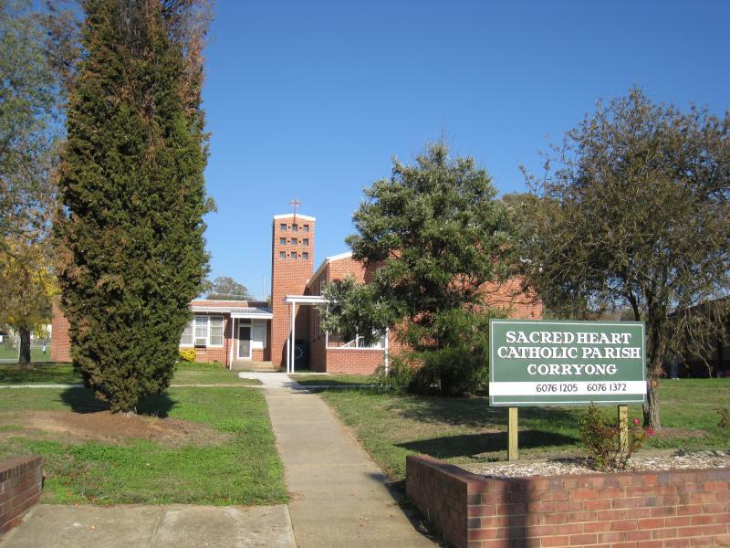 Corryong - Hanson Street west of Corryong's commercial centre: Sacred Heart church