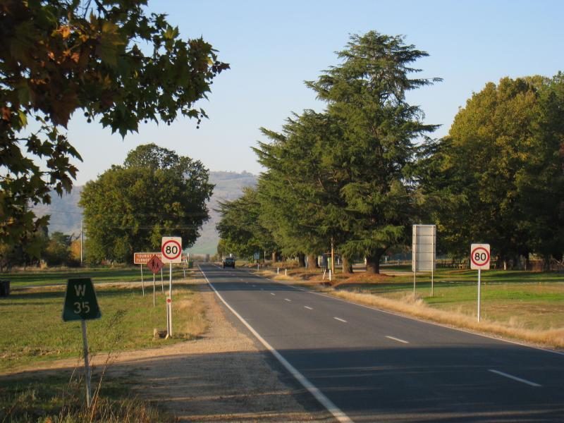 Corryong - Town of Towong, north-east of Corryong: View north-east along Murray River Rd towards Hume St