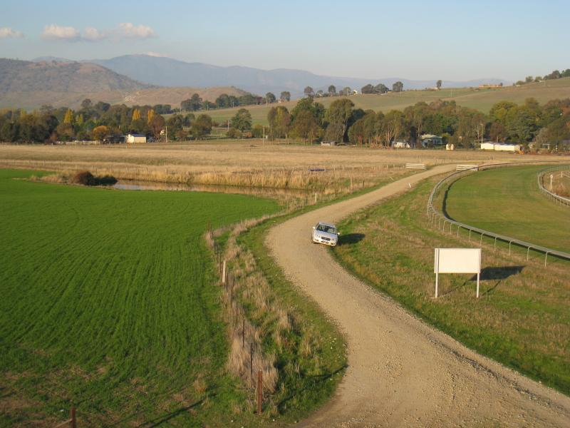 Corryong - Towong Racecourse: South-easterly view along Racecourse La from lookout tower