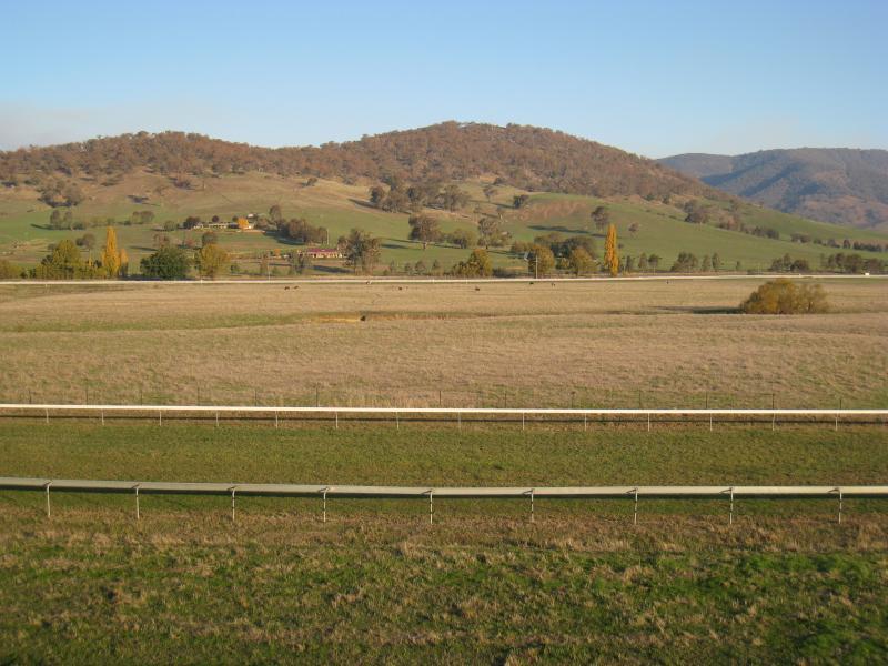 Corryong - Towong Racecourse: Southerly view over track from lookout tower