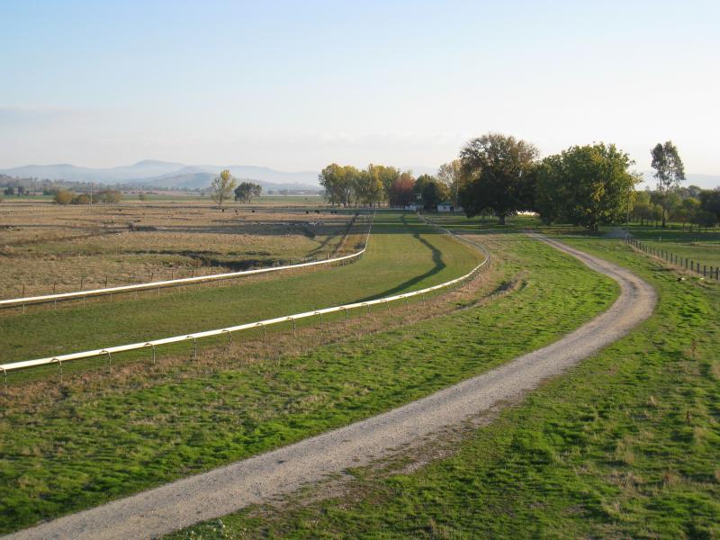Corryong - Towong Racecourse: Westerly view along track from lookout tower