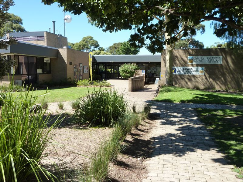 Cowes - Shops and commercial centre, Thompson Avenue north of Church Street: Visitor information centre at Cowes Cultural Precinct, corner Thompson Av and Church St