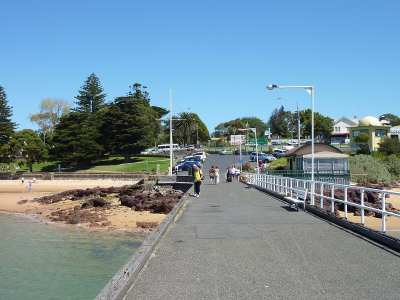 Cowes - Cowes Jetty, off The Esplanade: View south along jetty towards cafe and car park