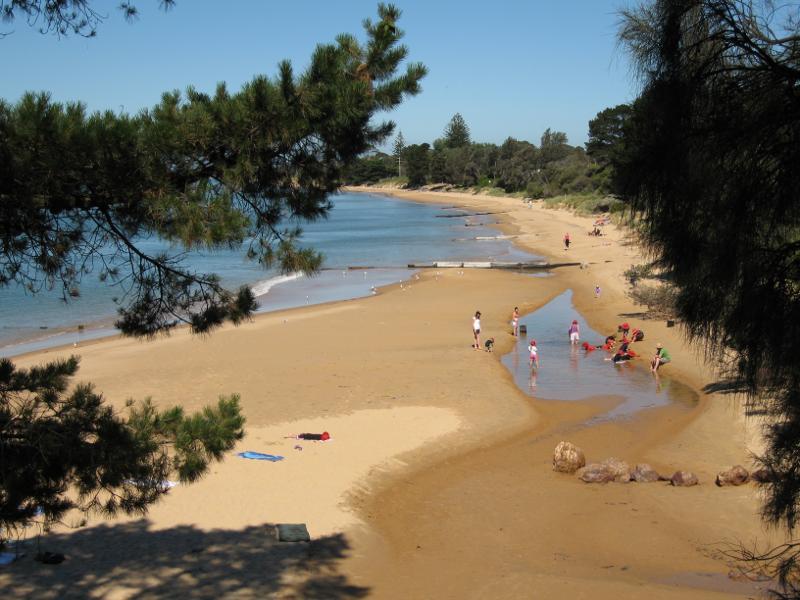 Cowes - Beach and foreshore between Erehwon Point and Coghlan Road: View east along beach from Erehwon Point