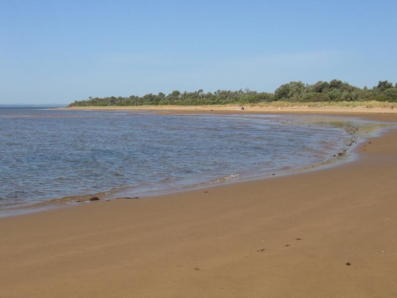 Cowes - Beach and foreshore, Silverleaves Avenue, east of Cowes: View east along beach